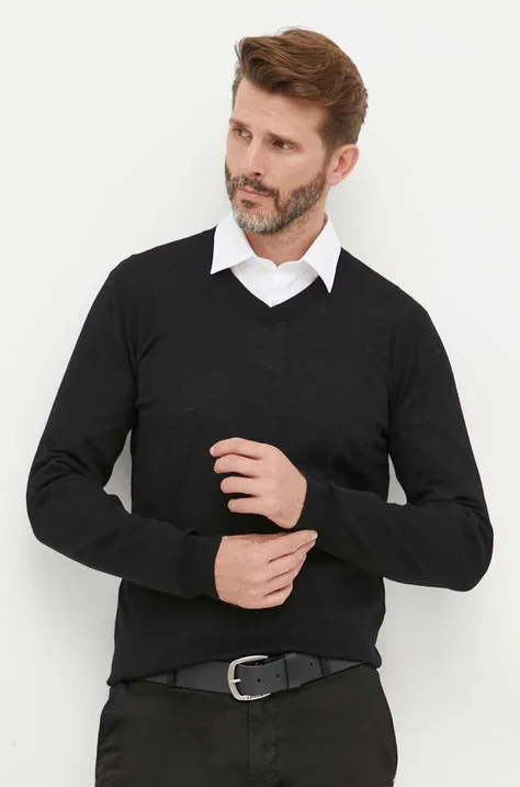 Vuneni pulover Liu Jo za muškarce, boja: crna, lagani