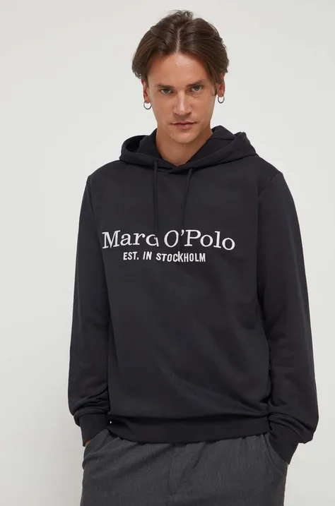 Бавовняна кофта Marc O'Polo чоловіча колір чорний з капюшоном з аплікацією