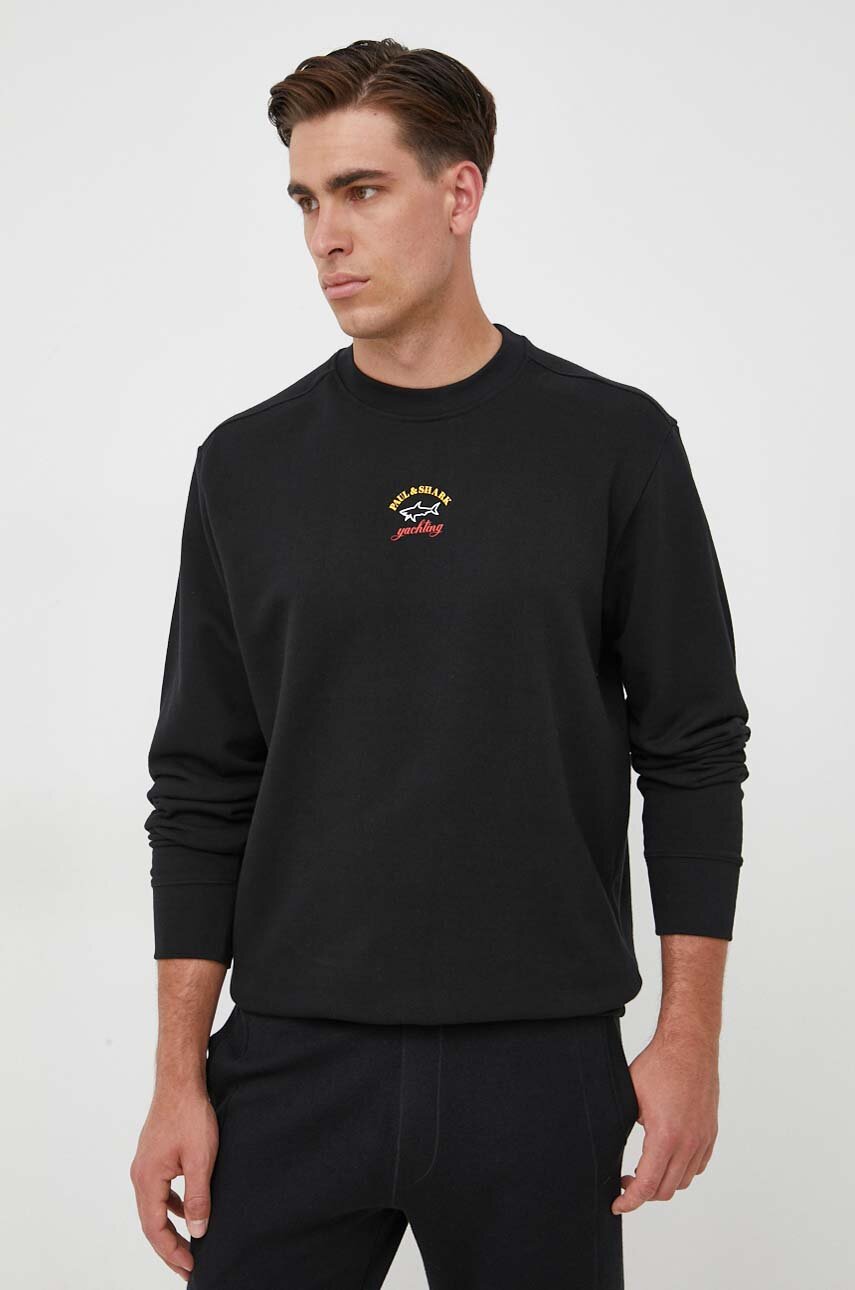 Paul&Shark bluza bawełniana męska kolor czarny gładka
