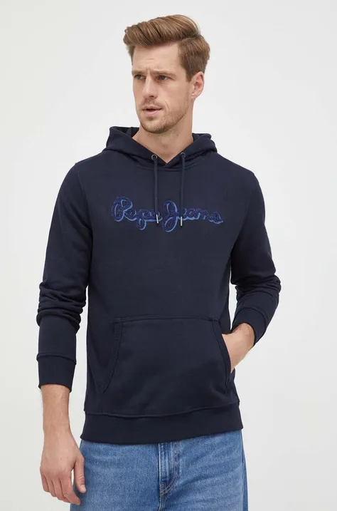 Bombažen pulover Pepe Jeans Ryan moški, mornarsko modra barva, s kapuco