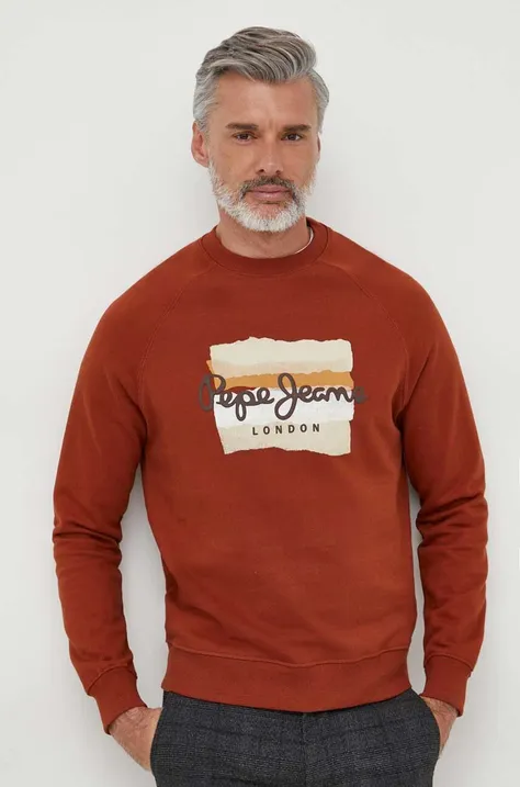 Pepe Jeans bluza bawełniana męska kolor brązowy z nadrukiem