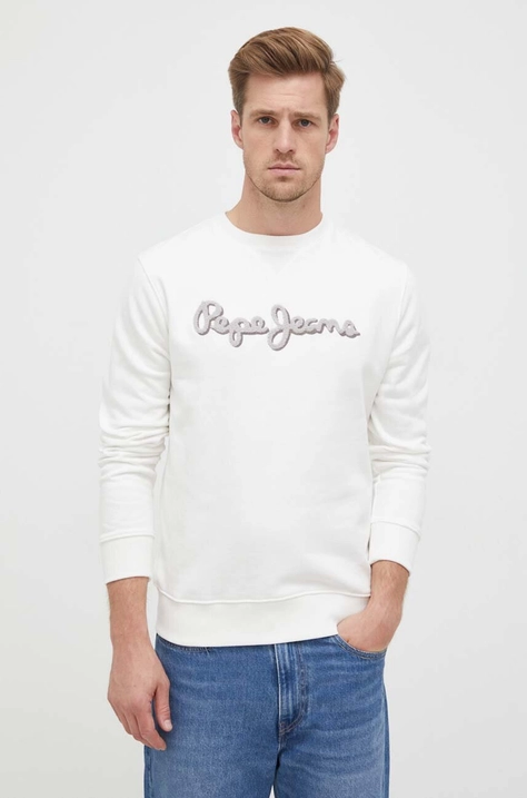 Памучен суичър Pepe Jeans Ryan в бяло с апликация