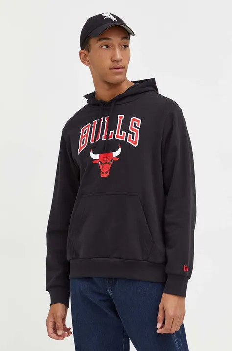 New Era bluza męska kolor czarny z kapturem z nadrukiem CHICAGO BULLS