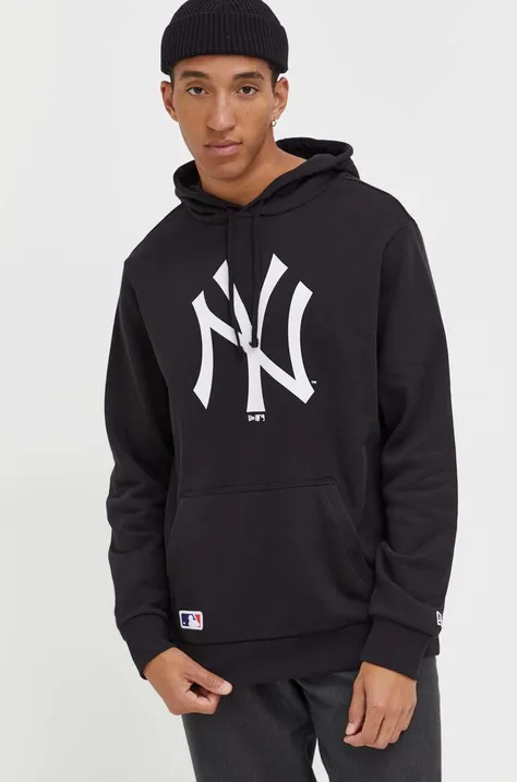 New Era bluza męska kolor czarny z kapturem z nadrukiem NEW YORK YANKEES