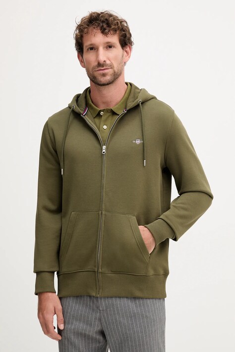 Gant bluza męska kolor zielony z kapturem gładka