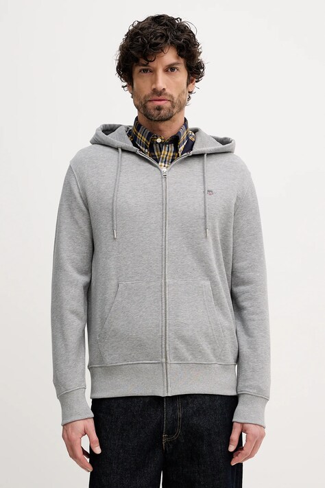 Gant bluza męska kolor szary z kapturem gładka