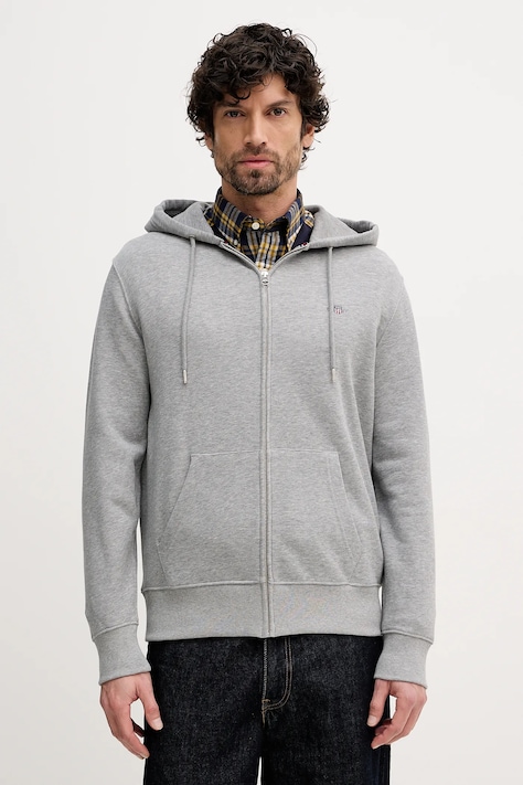 Gant bluza męska kolor szary z kapturem gładka