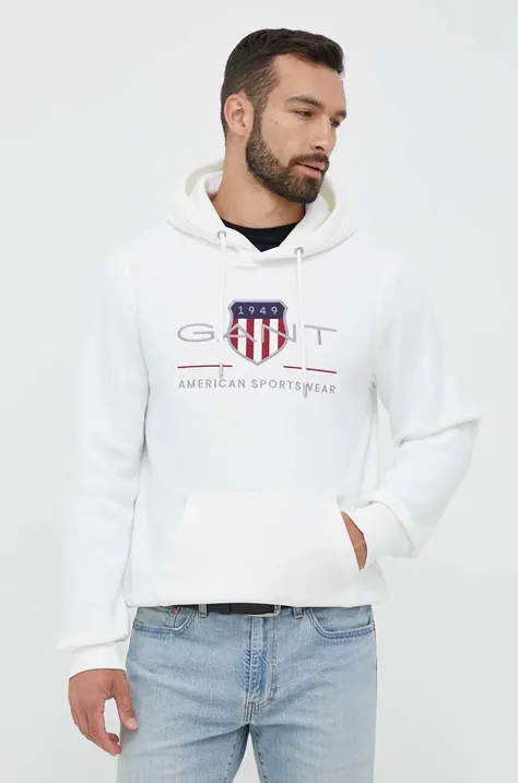 Кофта Gant мужская цвет белый с капюшоном с аппликацией