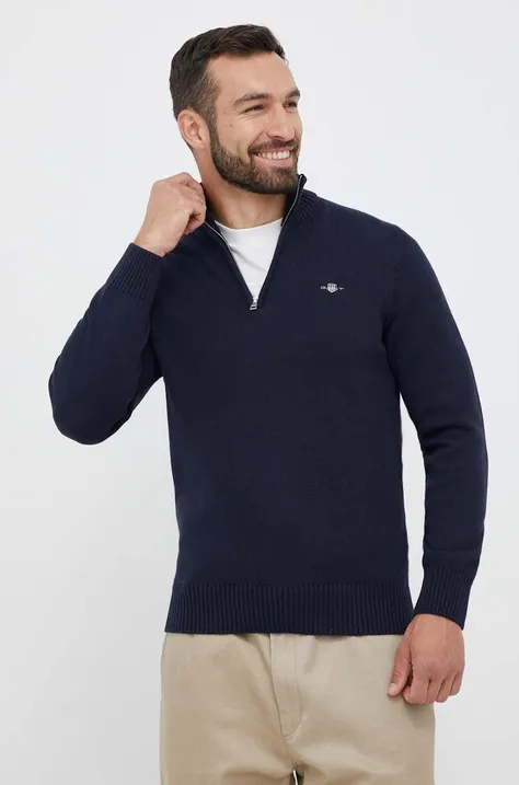 Pamučni pulover Gant boja: tamno plava
