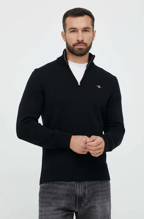 Bavlnený sveter Gant čierna farba