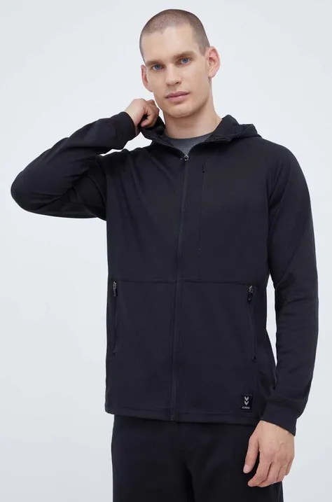 Hummel edzős pulóver Interval fekete, nyomott mintás, kapucnis