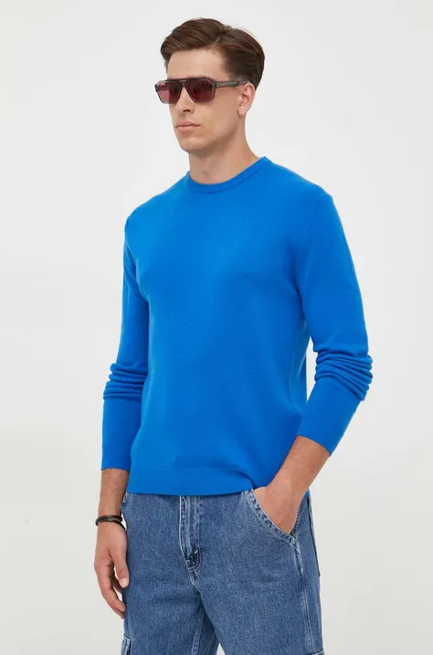 Вълнен пуловер United Colors of Benetton мъжки в синьо от лека материя