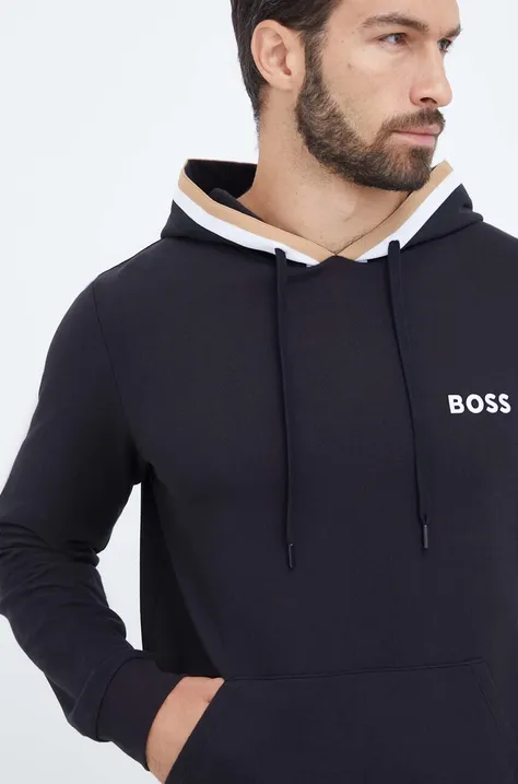 BOSS bluza bawełniana lounge kolor czarny z kapturem z aplikacją 50502937