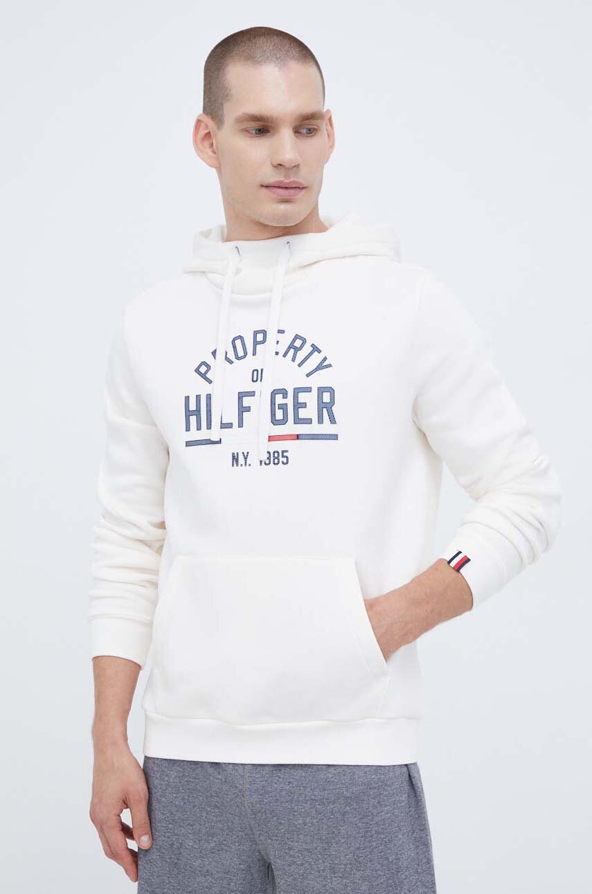 Pulover Tommy Hilfiger moška, bež barva, s kapuco