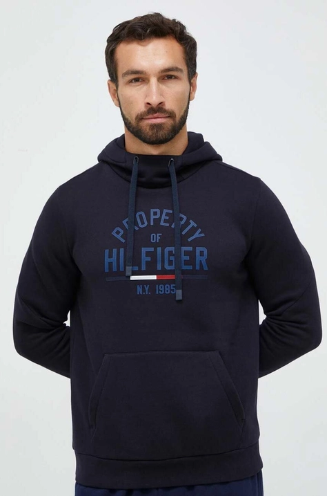 Pulover Tommy Hilfiger moška, mornarsko modra barva, s kapuco