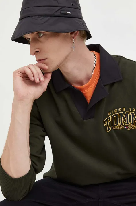 Хлопковая кофта Tommy Jeans мужская цвет коричневый с аппликацией