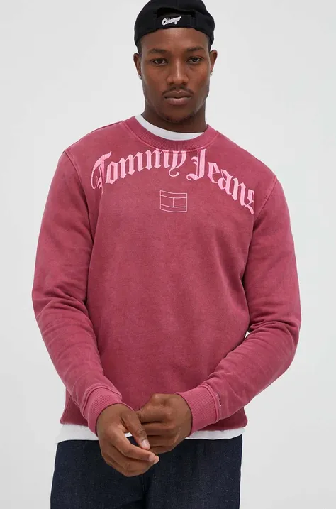 Tommy Jeans bluza męska kolor różowy z kapturem z nadrukiem