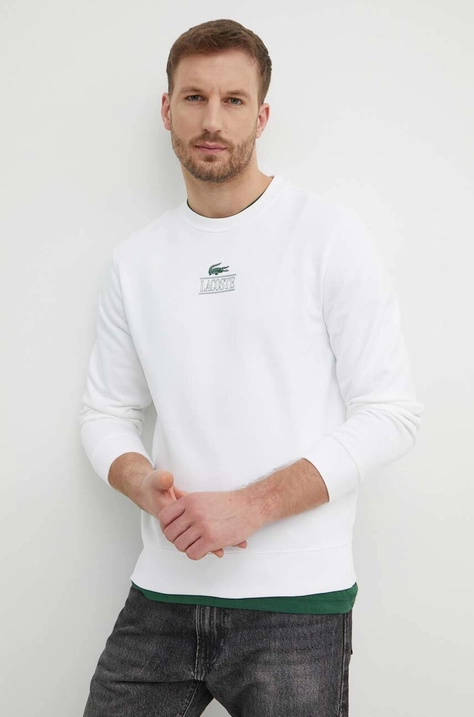 Lacoste bluza bawełniana męska kolor biały z nadrukiem