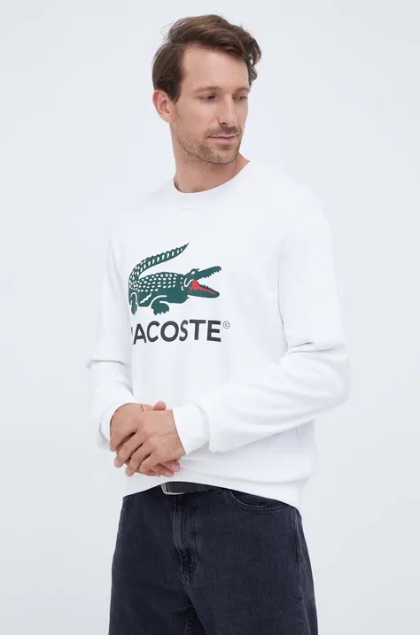 Bombažen pulover Lacoste moška, bela barva