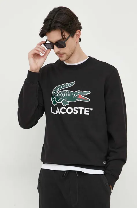 Lacoste bluza bawełniana męska kolor czarny z nadrukiem