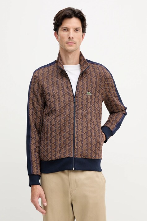 Суичър Lacoste мъжки в кафяво с десен SH1368