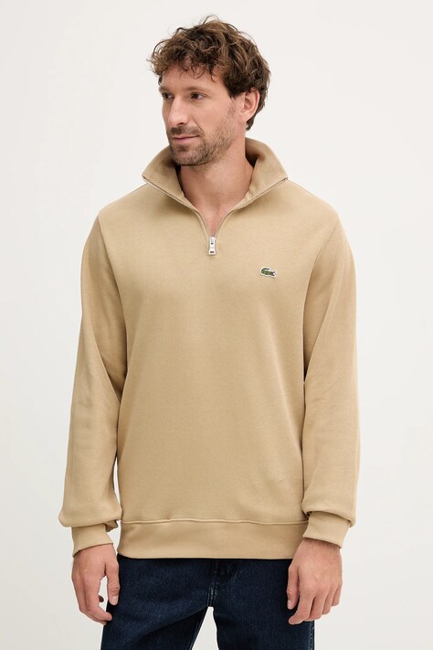 Lacoste sweter bawełniany kolor beżowy z półgolfem SH1927