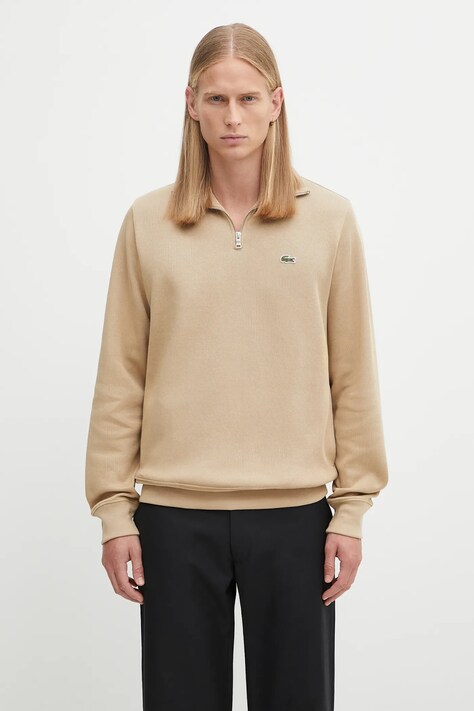 Lacoste sweter bawełniany kolor beżowy z półgolfem SH1927