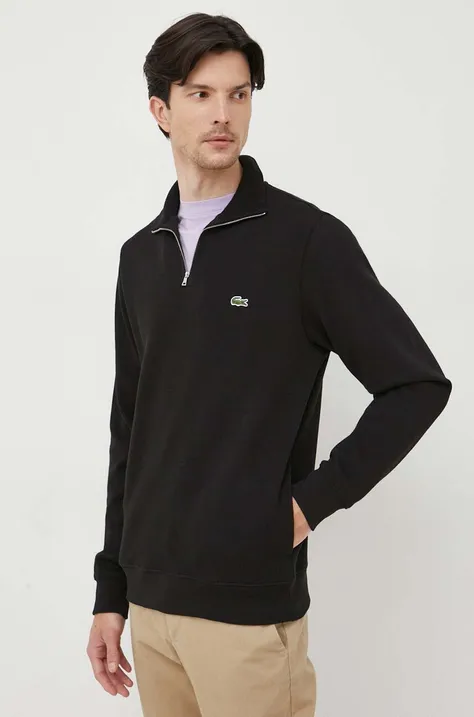 Памучен пуловер Lacoste в черно с ниско поло