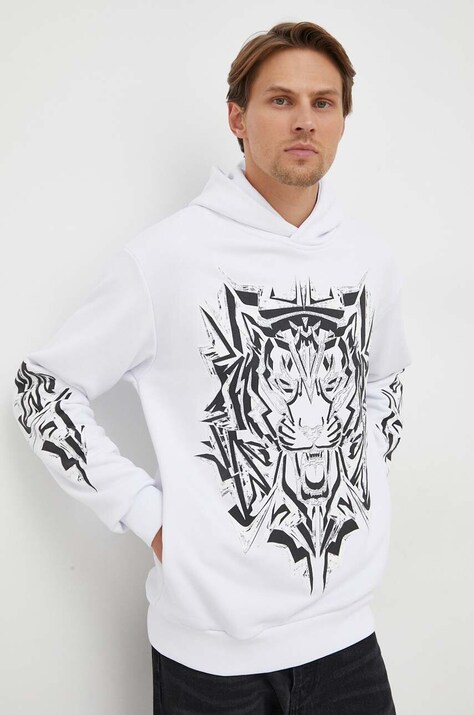Кофта PLEIN SPORT мужская цвет белый с капюшоном с принтом