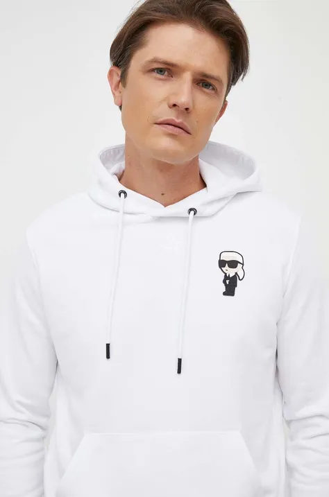 Karl Lagerfeld bluza męska kolor biały z kapturem gładka