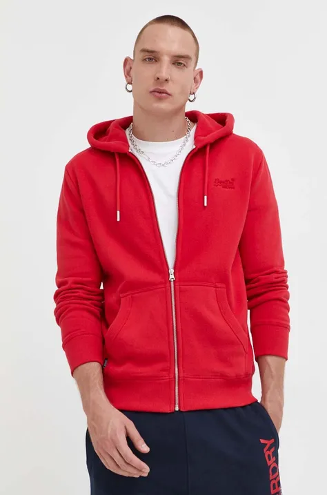 Mikina Superdry pánska, červená farba, s kapucňou, jednofarebná
