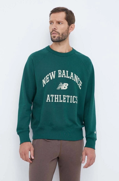 New Balance bluza bawełniana męska kolor zielony z aplikacją