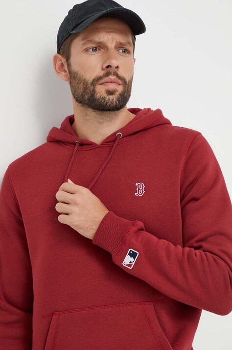 Pulover 47 brand MLB Boston Red Sox moški, rdeča barva, s kapuco