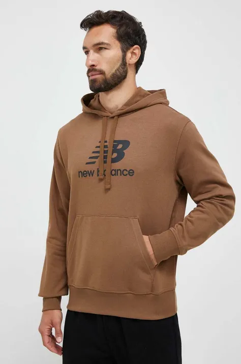 Кофта New Balance чоловіча колір коричневий з капюшоном з принтом