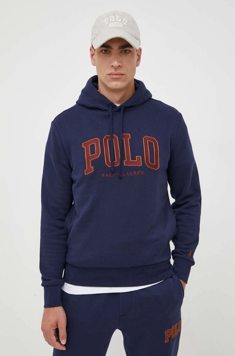 Mikina Polo Ralph Lauren pánska, tmavomodrá farba, s kapucňou, s nášivkou