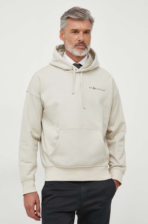 Кофта Polo Ralph Lauren мужская цвет бежевый с капюшоном с принтом