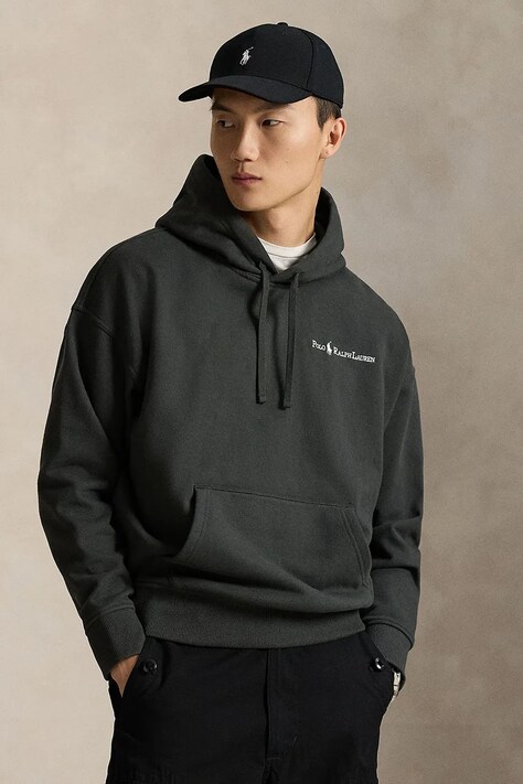 Polo Ralph Lauren bluza męska kolor szary z kapturem z nadrukiem