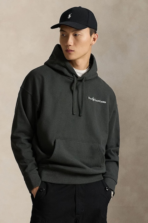 Polo Ralph Lauren bluza męska kolor szary z kapturem z nadrukiem