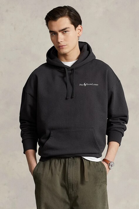 Кофта Polo Ralph Lauren чоловіча колір чорний з капюшоном з принтом