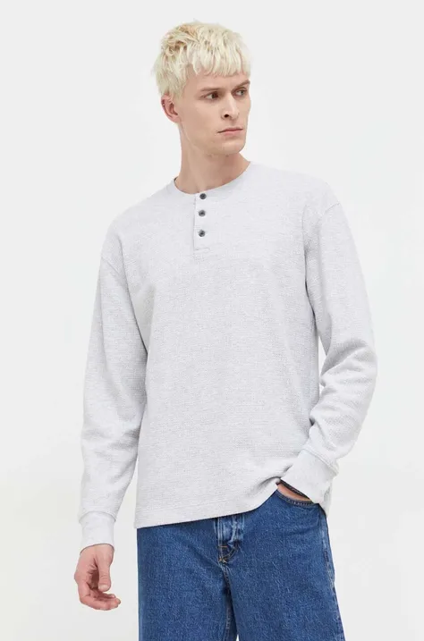 Bavlnené tričko s dlhým rukávom Abercrombie & Fitch šedá farba, jednofarebný
