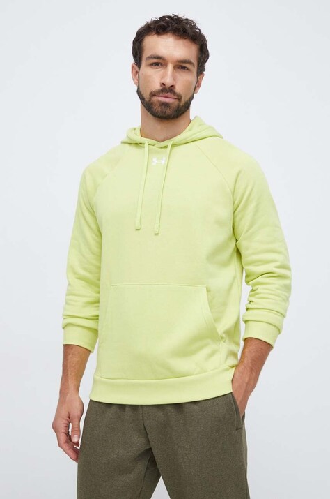 Under Armour bluza barbati, culoarea verde, cu glugă, neted