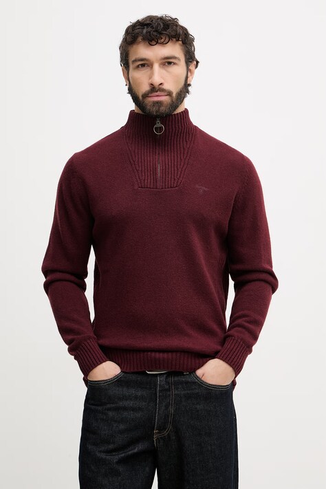 Barbour sweter męski wełniany bordowy MKN0339