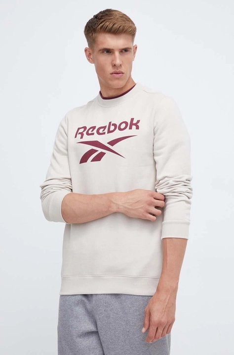 Pulover Reebok moška, bež barva