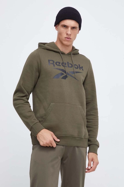 Reebok bluza męska kolor zielony z kapturem z nadrukiem