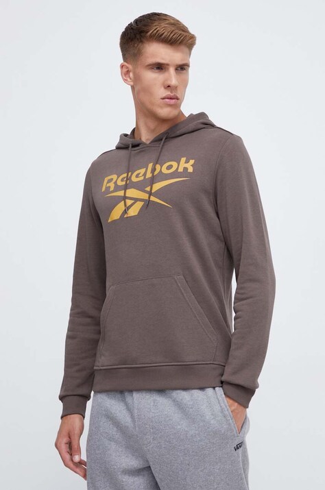 Кофта Reebok мужская цвет коричневый с капюшоном с принтом