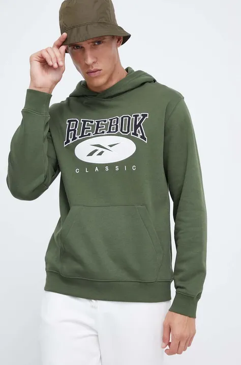 Кофта Reebok Classic мужская цвет зелёный с капюшоном с аппликацией