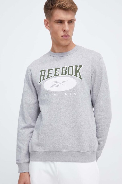 Reebok Classic bluza barbati, culoarea gri, cu imprimeu