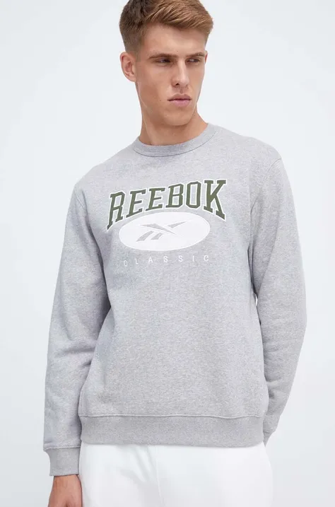 Reebok Classic bluza barbati, culoarea gri, cu imprimeu