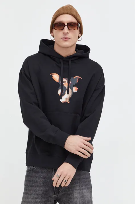 Βαμβακερή μπλούζα HUGO x Gremlins χρώμα: μαύρο, με κουκούλα