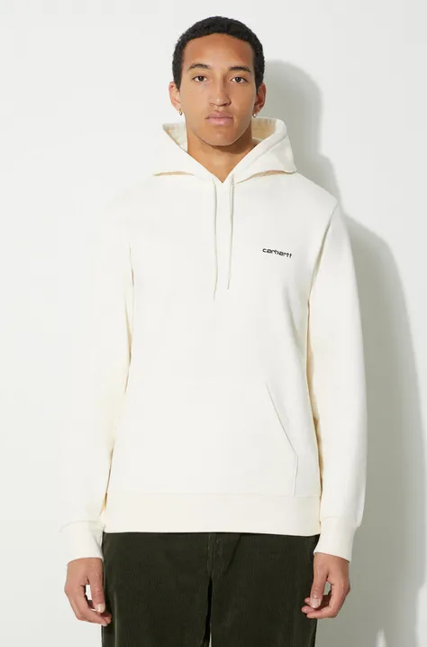 Carhartt WIP bluza bawełniana Hooded Script Embroidery Sweat męska kolor beżowy z kapturem z aplikacją I032693.0D3XX